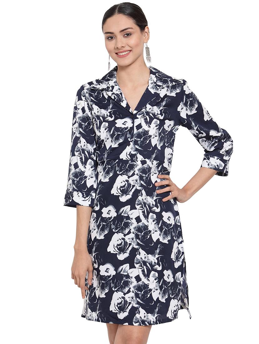 lapel neck floral a-line dress - 16725871 - Zoom Image - 1
