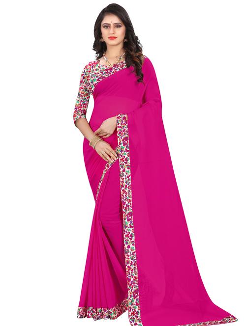 solid bordered saree with blouse - 16725933 - Standard Image - 1