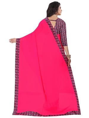 solid bordered saree with blouse - 16725934 - Standard Image - 2