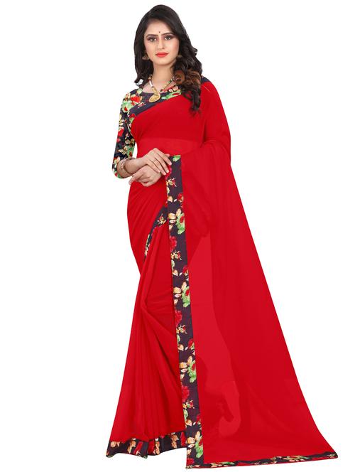solid bordered saree with blouse - 16725936 - Standard Image - 1
