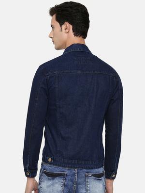 blue solid denim jacket - 16728181 - Standard Image - 3