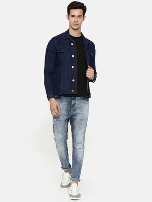 blue solid denim jacket - 16728181 - Standard Image - 4