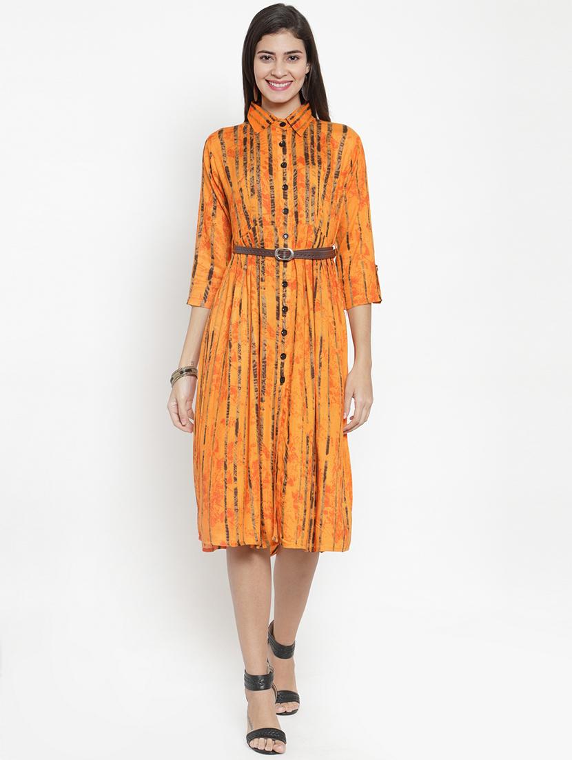 shirt collar striped belted dress - 16728388 - Zoom Image - 1