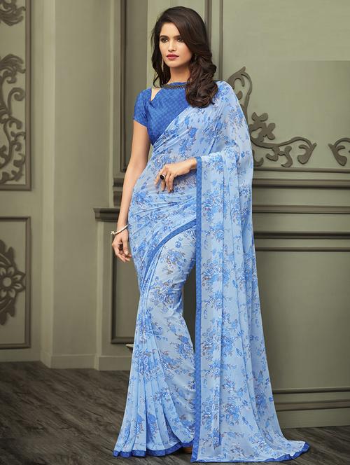 floral printed saree with blouse - 16728470 - Standard Image - 1