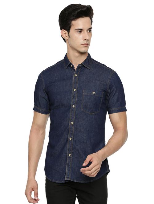 blue solid casual shirt - 16728740 - Standard Image - 1