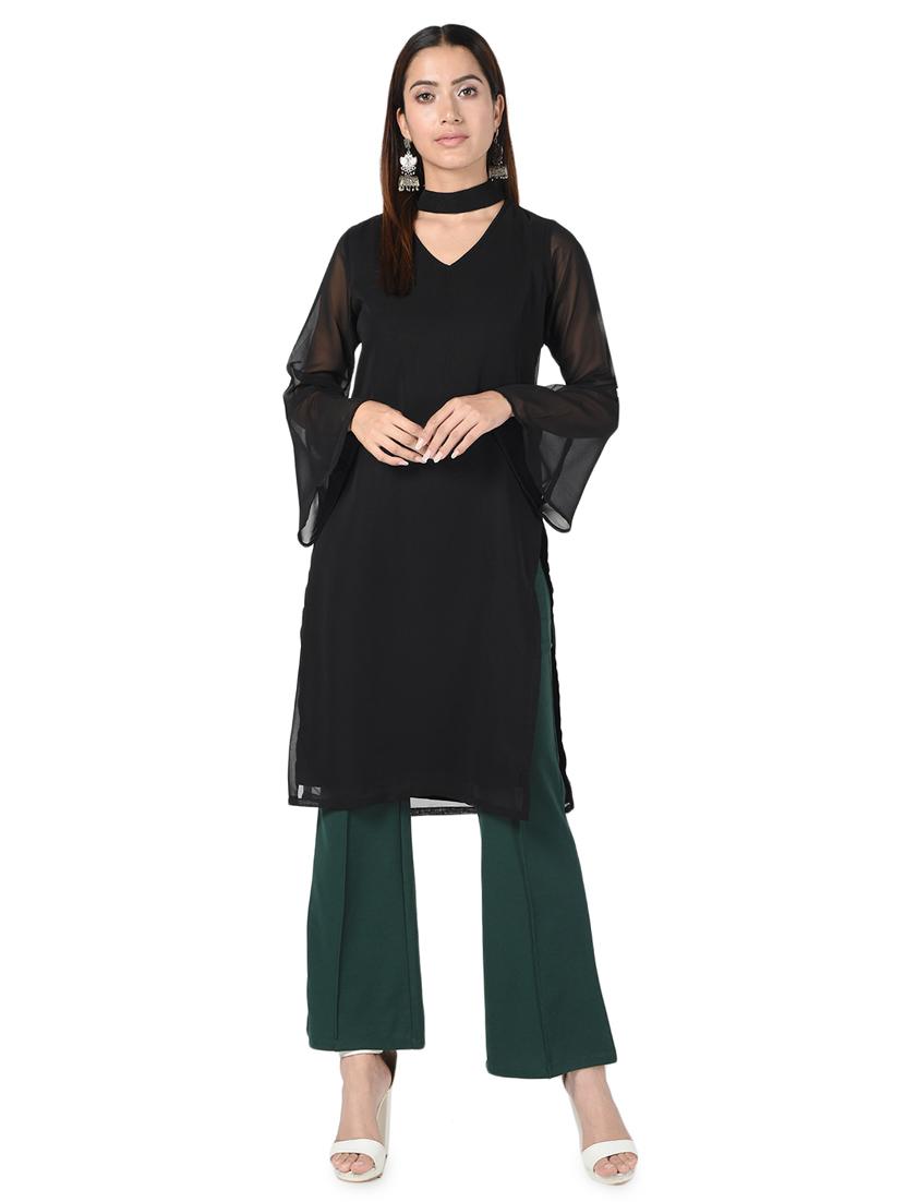 solid chokered neck straight kurta - 16728746 - Zoom Image - 1