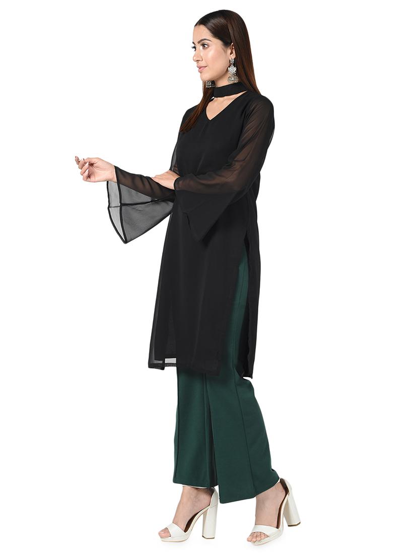 solid chokered neck straight kurta - 16728746 - Zoom Image - 2