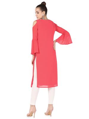 bell sleeves solid straight kurta - 16728748 - Standard Image - 3