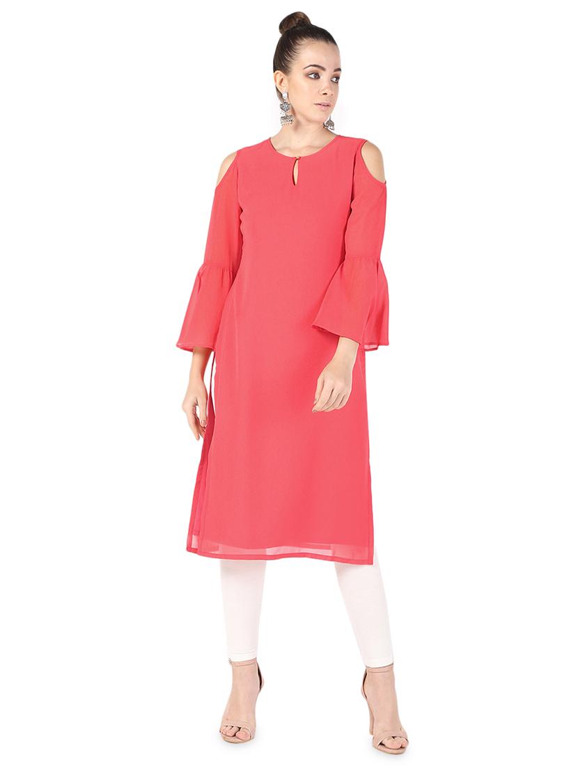 bell sleeves solid straight kurta - 16728748 - Zoom Image - 1