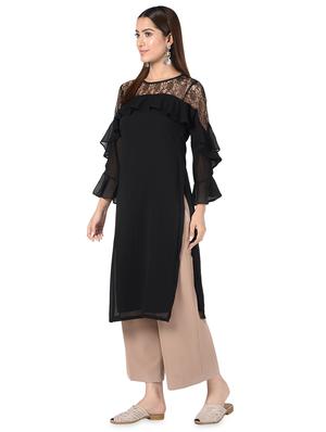 solid ruffled straight kurta - 16728750 - Standard Image - 2