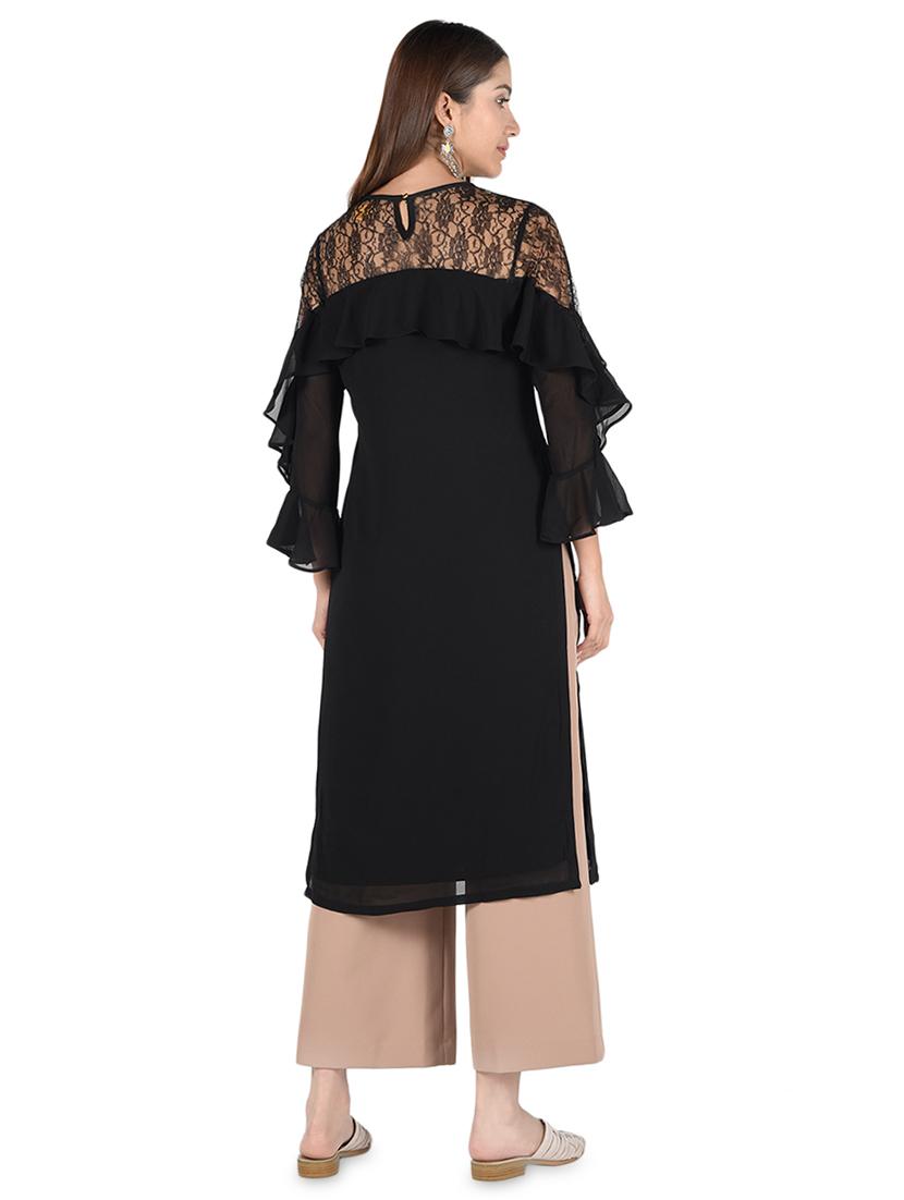 solid ruffled straight kurta - 16728750 - Zoom Image - 3