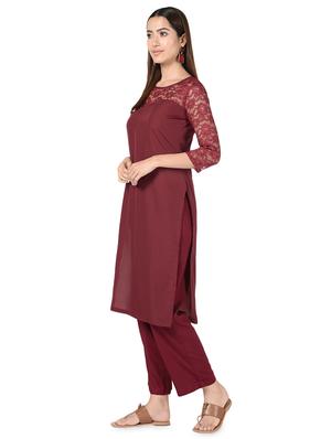 net yoke solid straight kurta - 16728758 - Standard Image - 2