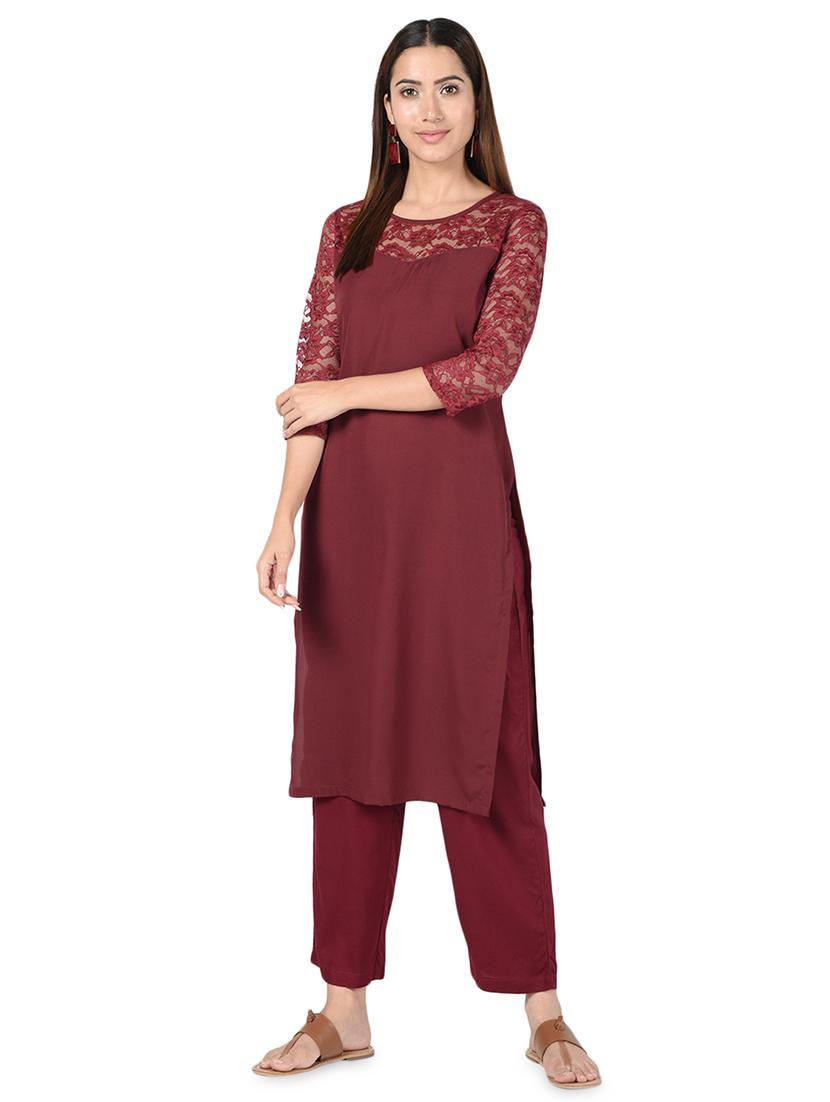 net yoke solid straight kurta - 16728758 - Zoom Image - 1