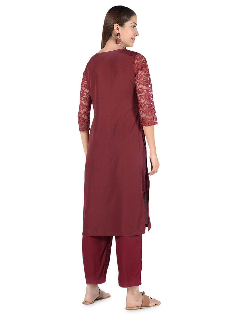 net yoke solid straight kurta - 16728758 - Zoom Image - 3