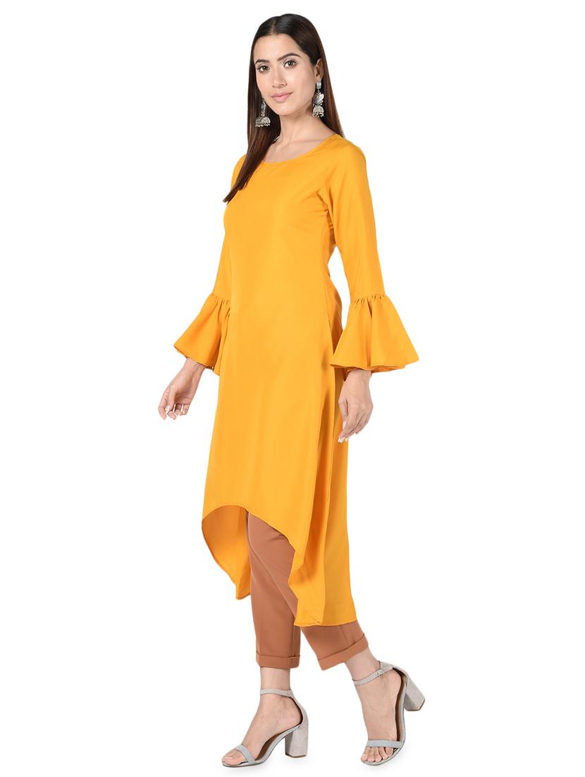 bell sleeves solid high-low kurta - 16728762 - Zoom Image - 2