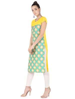 printed contrast straight kurta - 16728763 - Standard Image - 2