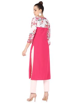 floral printed contrast straight kurta - 16728766 - Standard Image - 3