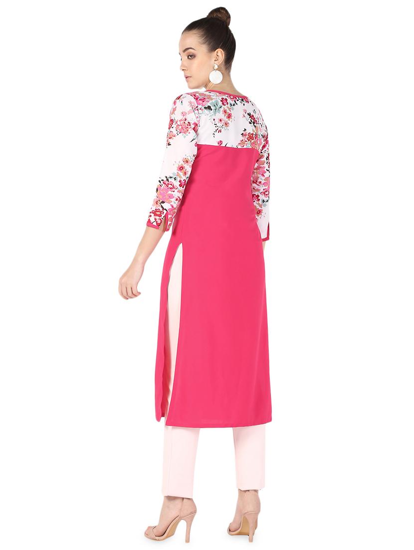 floral printed contrast straight kurta - 16728766 - Zoom Image - 3