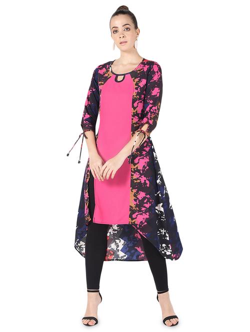 abstract printed contrast high-low kurta - 16728768 - Standard Image - 1