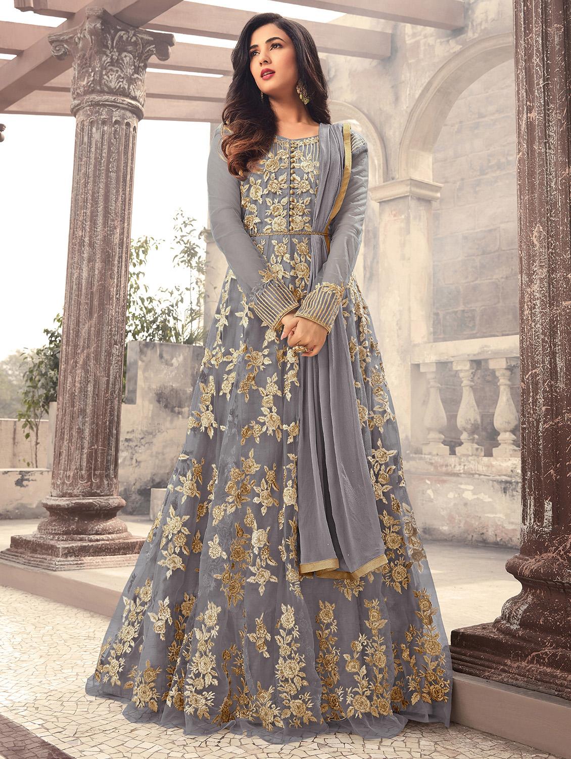 embroidered semi-stitched suit - 16729132 - Zoom Image - 1