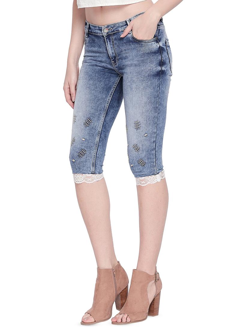 acid washed lace detail capri - 16729857 - Zoom Image - 2