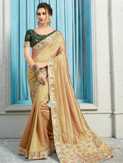 solid bordered saree with blouse - 16730199 - Standard Image - 1