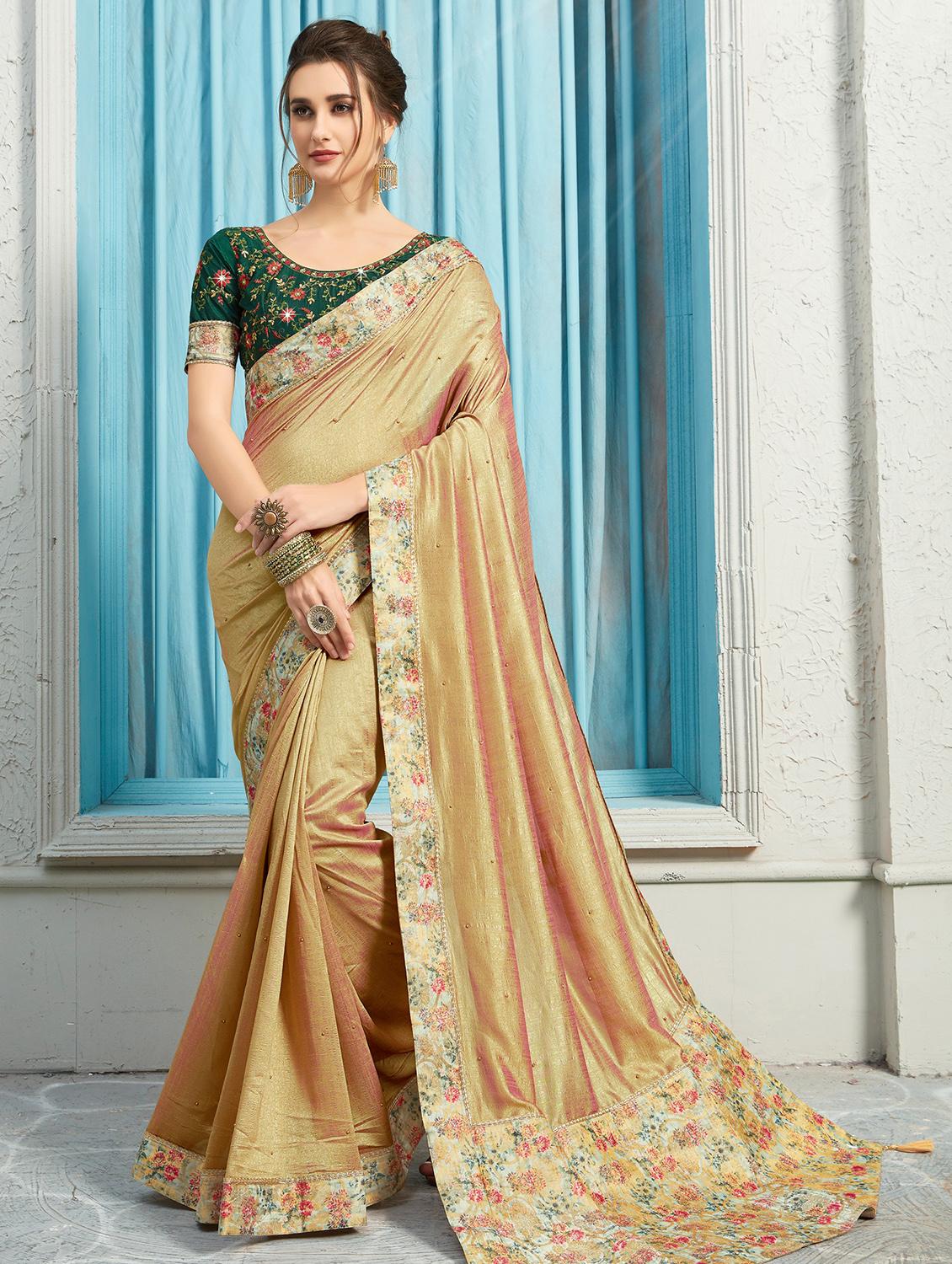 solid bordered saree with blouse - 16730199 - Zoom Image - 1