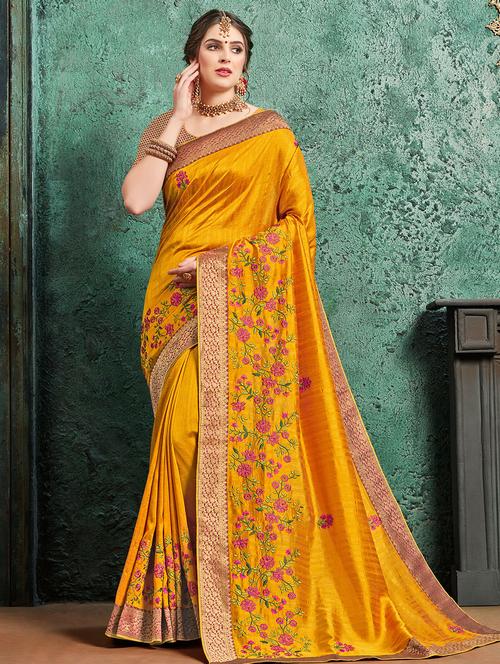 embroidered bordered saree with blouse - 16730207 - Very Small Image - 1