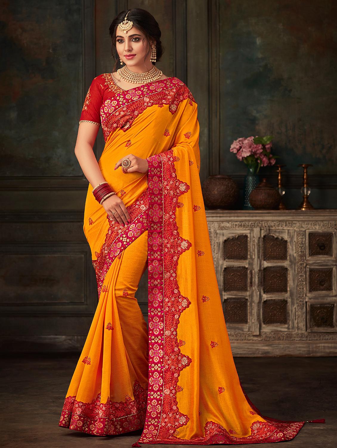 embroidered bordered saree with blouse - 16730213 - Zoom Image - 1