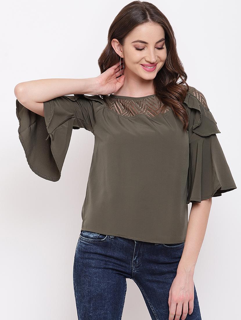 bell sleeved mesh panel top - 16730483 - Zoom Image - 1