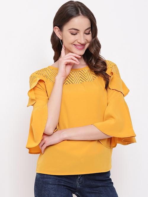 bell sleeved mesh panel top - 16730484 - Standard Image - 1