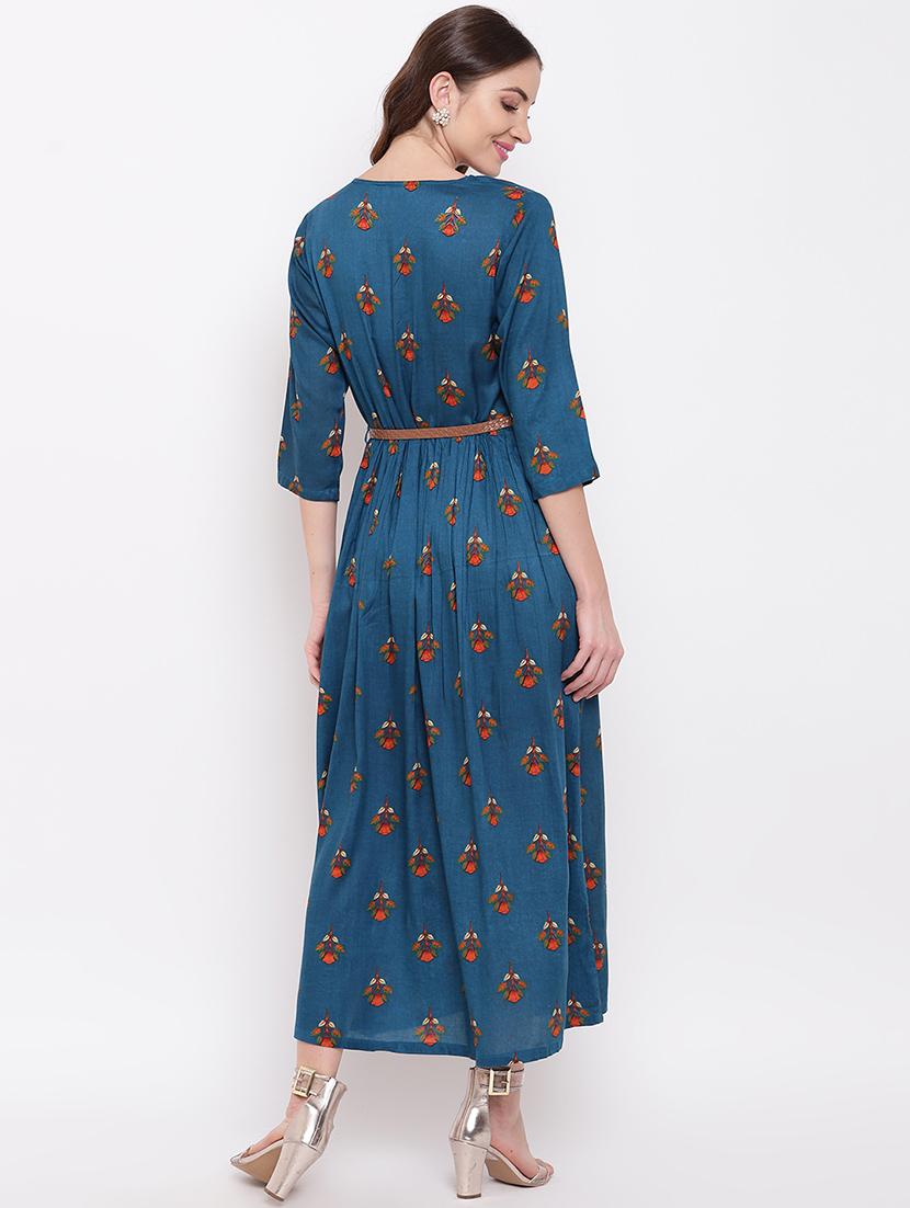 round neck floral belted maxi dress - 16730587 - Zoom Image - 3