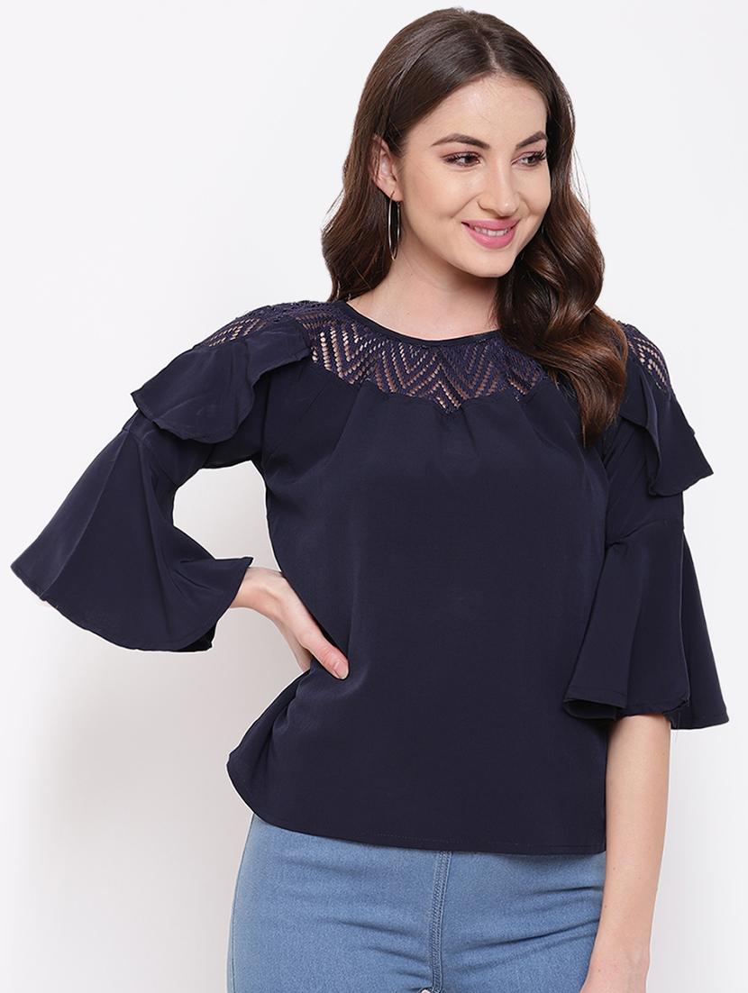 bell sleeved mesh panel top - 16730601 - Zoom Image - 1