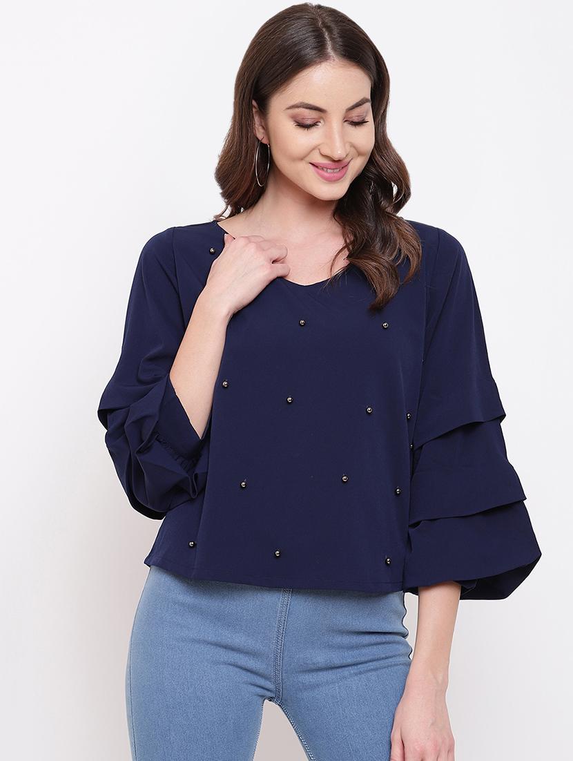 pearl embellished bell sleeved top - 16730604 - Zoom Image - 1