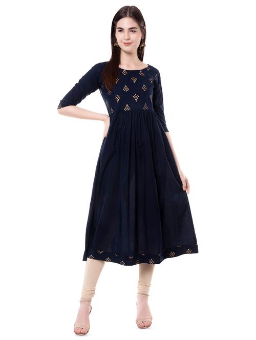 gold print yoke flared kurta - 16730931 - Standard Image - 1