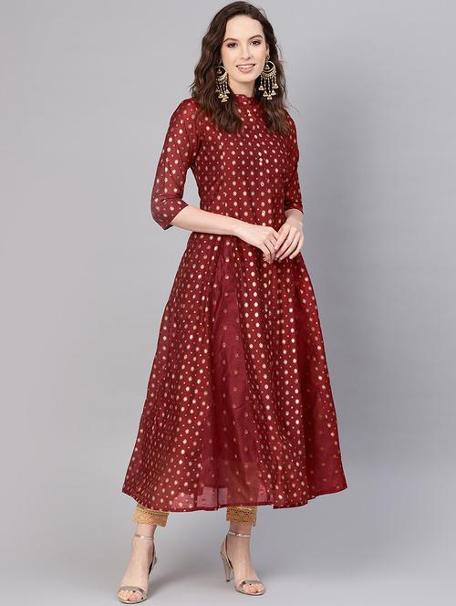 gold print anarkali kurta - 16730993 - Standard Image - 1