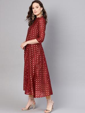 gold print anarkali kurta - 16730993 - Standard Image - 2