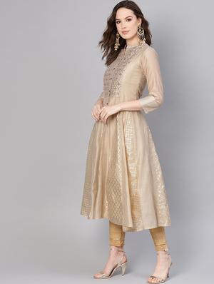 pastel chanderi anarkali kurta - 16730994 - Standard Image - 2