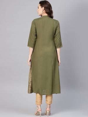 olive a-line kurta - 16730996 - Standard Image - 3