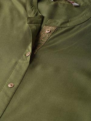 olive a-line kurta - 16730996 - Standard Image - 4