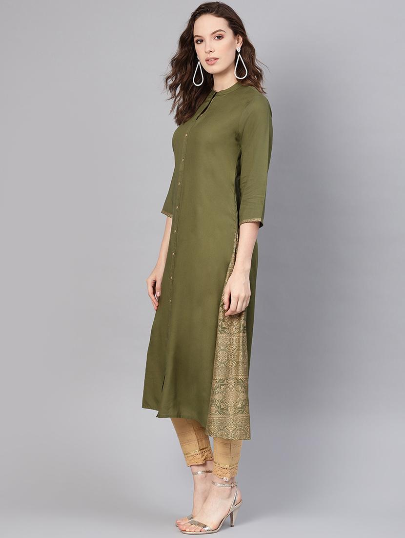 olive a-line kurta - 16730996 - Zoom Image - 2