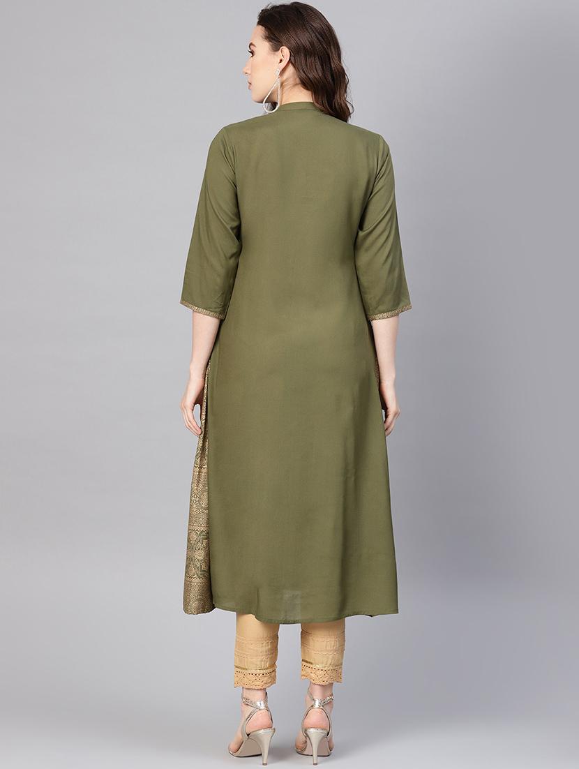 olive a-line kurta - 16730996 - Zoom Image - 3