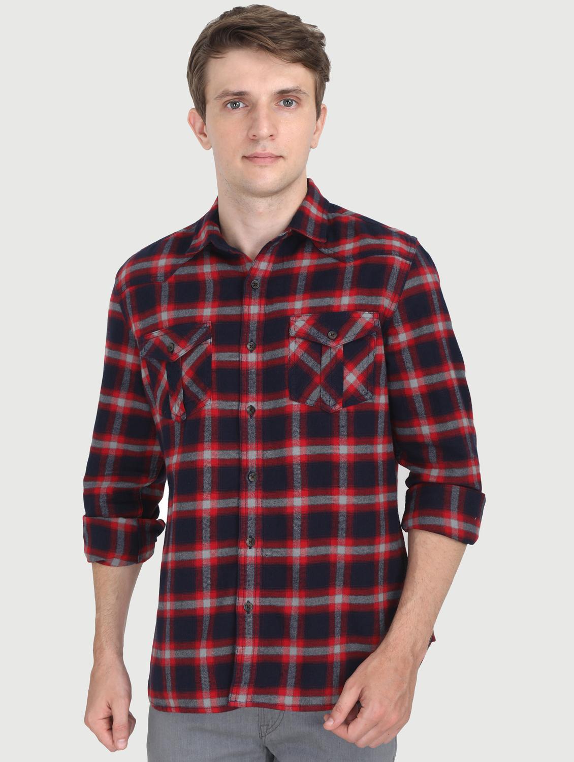 navy blue checkered casual shirt - 16731099 - Zoom Image - 1