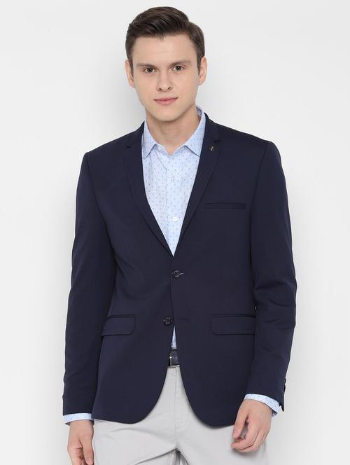 navy blue self design single breasted casual blazer - 16731214 - Very Small Image - 1