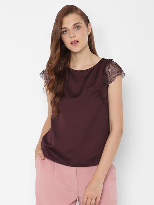 round neck lace detail top - 16733746 - Standard Image - 1