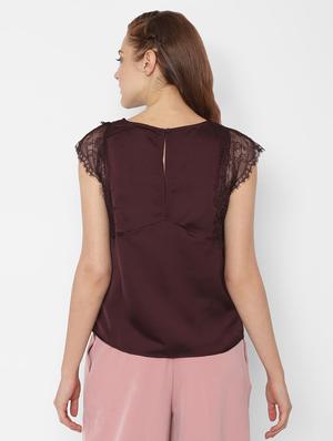 round neck lace detail top - 16733746 - Standard Image - 2