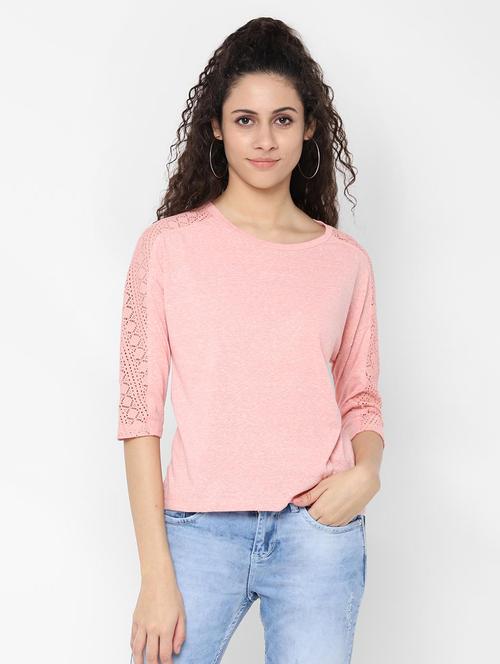 mesh panel round neck top - 16733749 - Standard Image - 1