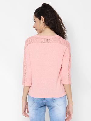 mesh panel round neck top - 16733749 - Standard Image - 2
