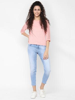 mesh panel round neck top - 16733749 - Standard Image - 3