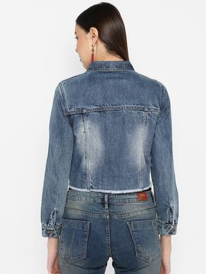 frayed hem denim jacket - 16734550 - Standard Image - 3